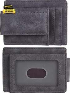 Slim Minimalist Wallet for Men with Magnetic Money Clip Leather Wallet, Credit C - Picture 1 of 7