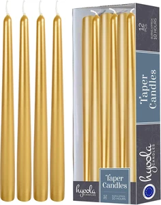 12 Pack Metallic Gold Taper Candles - 12" Dripless Unscented Dinner Candles - Picture 1 of 12