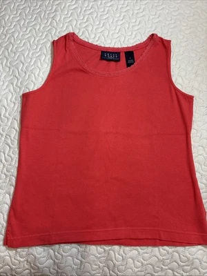 Camiseta sin mangas Crazy Horse de Liz Claiborne salmón oscuro/coral ribete de encaje M sin mangas Foto 1 de 4