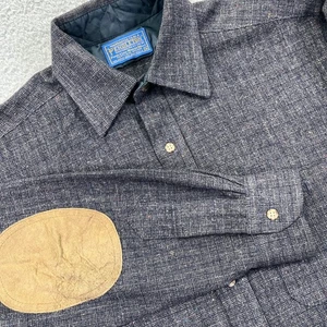 Vintage Pendleton Wolle Hemd Jacke Herren Medium grau Ellenbogen Patch Knopfleiste Outdoor - Bild 1 von 10