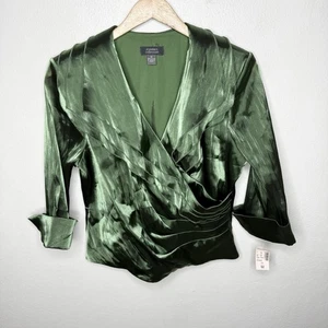 New Dressbarn Chiffon Green Ruffle Top 3/4 Sleeve Women’s Medium Holiday Blouse - Picture 1 of 12