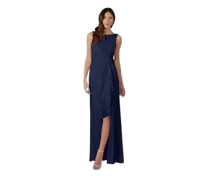 Azazie Chiara Bridesmaid Dress Size 8 NWT Dark Navy Chiffon Wrap Chiffon Ruffle - Image 1 of 4