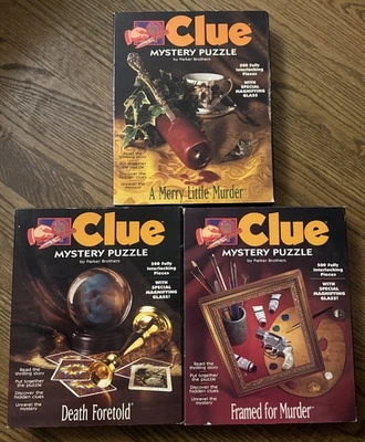 CLUE Mystery Puzzle Lot Merry Little Murder Death Foretold Framed Parker Bros - Image 1 of 4