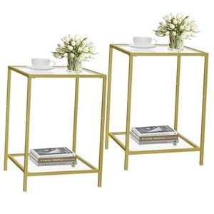 Side Tables Set of 2, End Table with Tempered Glass, 2-Tier Nightstands with - Picture 1 of 7