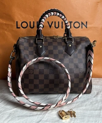 LOUIS VUITTON  Damier Ebene Braided Speedy Bandouliere 25 Pink - Image 1 of 4