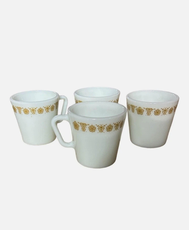 Vintage Pyrex Butterfly Gold  D-Handle Coffee Mugs Set of 4 1970s Floral - Image 1 of 4
