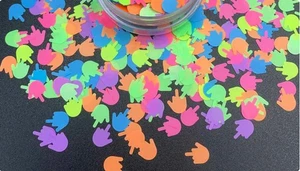 New 10g NEON ULTRA thin "Middle Finger" Rude Nail Art Glitter Slime Sequin - Picture 1 of 1