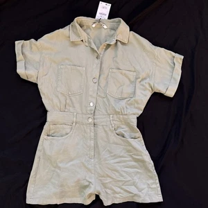 NUOVO PAGLIACCETTO DONNA ZARA VERDE MANICA CORTA DENIM TUTINA BOTTONE Large - Foto 1 di 4