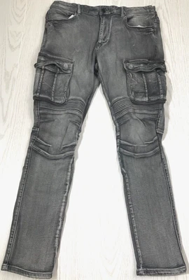 Pantalones cargo Smoke Rise para hombre 38x32 grises pantalones de mezclilla ajustados elásticos grunge punk metal Foto 1 de 4