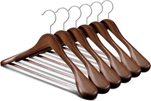 Suit Hangers 6 Pack,Wide Shoulder Wooden Hangers,Solid Wood Coat Hangers with He - Picture 1 of 12