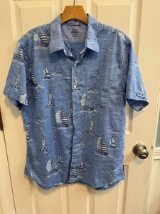 Izod Saltwater Shirt Men's XL Blue Sailboat Lighthouse Relaxed Button Down - Picture 1 of 9