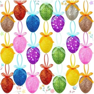Happy Easter Hanging Eggs for Tree, 24Pcs Colorful Foam Shiny Easter... - Picture 1 of 7