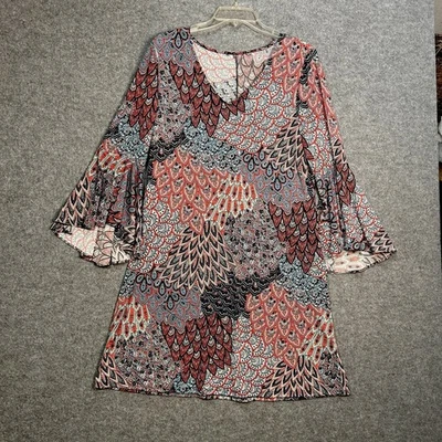 MSK 女式 L 多色佩斯利印花连衣裙喇叭袖休闲职业波西米亚  — 第 1/4 张图片
