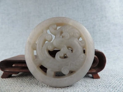 Старинный китайский натуральный нефрит Hetian полый скульптура дракон статуя нефрит подвеска - Изображение 1 из 4