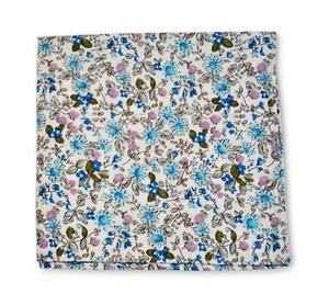 Frederick Thomas ivory and blue floral cotton pocket square - Picture 1 of 1