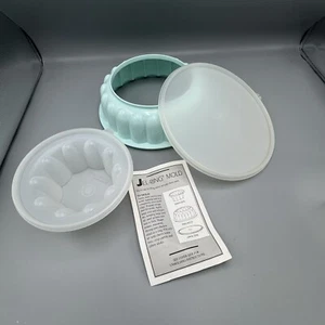 Vtg Tupperware Light Blue 6 Cup Jel Ring Mold 3 Pieces Paper Instructions Dining - Picture 1 of 5
