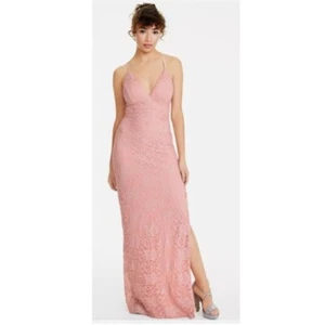 Emerald Sundae Junior XL Rose Pink Lace Spaghetti Strap Long Dress NWT BQ25 - Picture 1 of 7