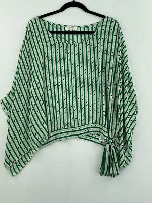 Blusa Top Umgee Pequeña Kimono Verde Rayas Geométricas Corbata Cintura Mujer A60-10 Foto 1 de 4