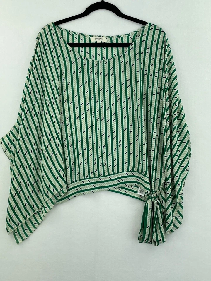 Blusa Top Umgee Pequeña Kimono Verde Rayas Geométricas Corbata Cintura Mujer A60-10 Foto 1 de 4