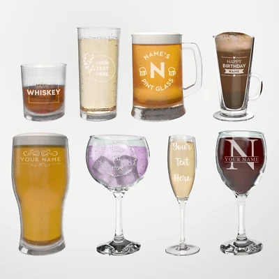 Personalised Glass Engraved Drinkware Gift Your Own Message Glassware Birthday - Image 1 of 2
