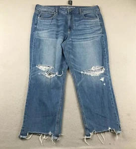 American Eagle Jeans Womens 18 Regular Blue Denim Ripped Raw Hem Cropped NWT - Picture 1 of 11