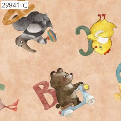 Alfabeto Animal Algodón Edredón Tela QT Tirado Animales 29841-C Tostado Foto 1 de 4