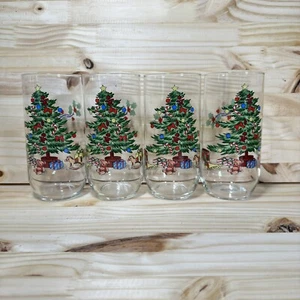 Holiday Hostess Tienshan Christmas 14 oz Glasses Cups Vintage 1990s Set Of 4 - Picture 1 of 9