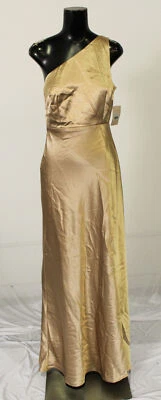 Vestido de dama de honor gris pájaro Kira satinado con un hombro EJ1 champán pequeño  Foto 1 de 4