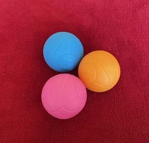 Munchkin 2016 Set of 3 Soft Plastic Bouncy Balls - Orange, Pink & Blue - Picture 1 of 4