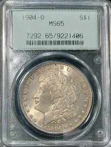 Dólar de plata Morgan 1904-O $1 poco común Gen 2.1a OGH losa graduación profesional MS65 moneda graduada - Imagen 1 de 4