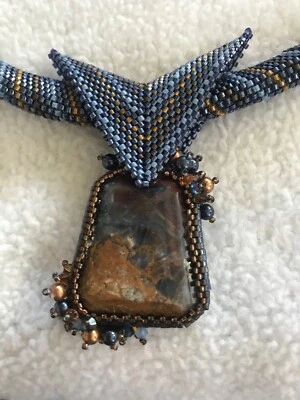 Necklace featuring blue & brown Pietersite pendant w/matching beaded necklace - Image 1 of 4