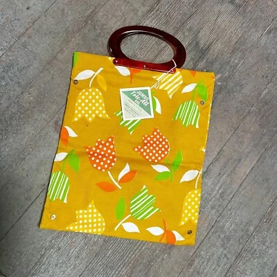 DEADSTOCK TULIPS 1960’s 70’s 60s 70s Adjustable Canvas Vintage Tote Shopper Bag - Image 1 of 4