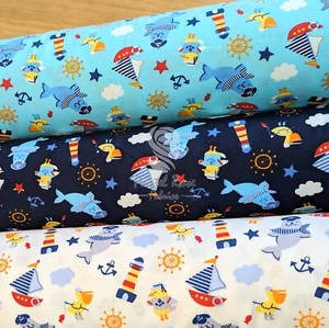 Nautical Theme Hello Sailor 100% Cotton Fabric Kids Children ~ by the metre FQ - Picture 1 of 8