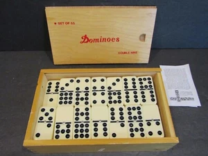 Set of 55 DOUBLE NINE Dominoes IN Wooden SLIDE Box With Instructions - Picture 1 of 10
