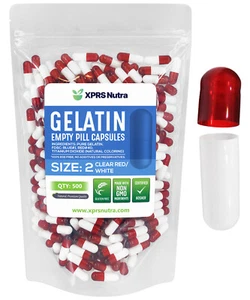 Kapseln Express - Größe 2 klar rot/weiß leer Gelatinekapseln Gelcaps Pille DIY - Bild 1 von 11