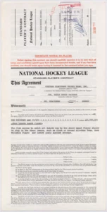Denis DeJordy 1963 Chicago Blackhawks originale firmato contratto NHL AMCo 28358 - Foto 1 di 5