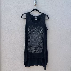 Vocal USA Tank Blouse Womens XL Skull Beaded Scoop Neck Biker Baddie Grunge - Picture 1 of 12
