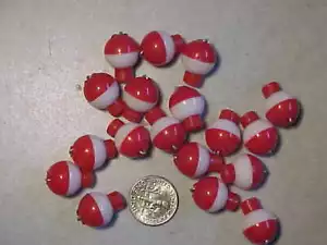 18 new ROUND RED WHITE 1/2" spring Fishing BOBBERS ICE tip up line markers tiny - Picture 1 of 5
