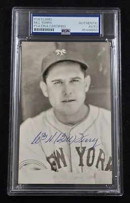 BILL TERRY Signed Real Photo Postcard-HALL OF FAME-NEW YORK GIANTS-PSA - Image 1 of 4