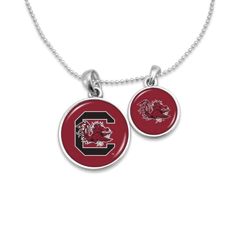 New South Carolina Gamecocks Silver 2 Charm Necklace, Gift for Her Mom Cover