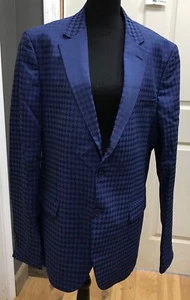 Man BoohooMAN Mens Suit Tall Skinny Houndstooth 2-Pc Navy Jacket 44, Pant 38 NEW - Picture 1 of 14