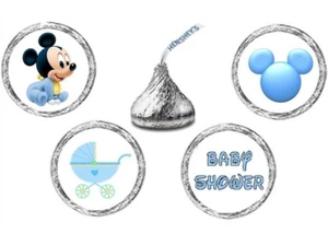 216 (54 ea of 4 design) MICKEY MOUSE BABY SHOWER Kisses Kiss Label Sticker Favor - Picture 1 of 1