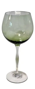 Pier 1 Teardrop Green Mouth Blown Green Bulbous Stem Balloon Wine Glass New HTF - Picture 1 of 10