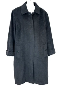 LANDS' END langer Wintermantel Damen schwarz Übergröße Wolle Kaschmir Gr. 24 W NEU - Bild 1 von 11