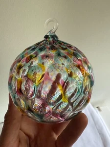 Hand Blown Art Glass Ball approx. 4” Suncatcher Kaleidescope Glass ornament - Picture 1 of 6