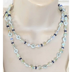 Collar largo veneciano de plata de ley con cuentas de vidrio artístico azul y verde MURANO - Imagen 1 de 9