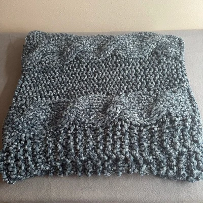Pottery Barn Colossal Handknit Throw Blanket 44x56 Heather Indigo Chunky  - Image 1 of 4