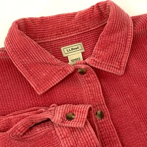 LL Bean Womens 3X Corduroy Button Up Shirt Shacket Coral Pink Long Sleeves - Picture 1 of 6