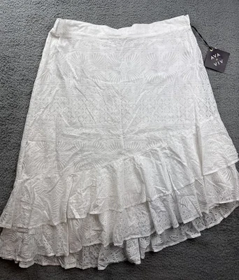 Ava & Viv Skirt Womens Plus Size 1X White High Rise Midi Asymmetrical Pull on - Image 1 of 4