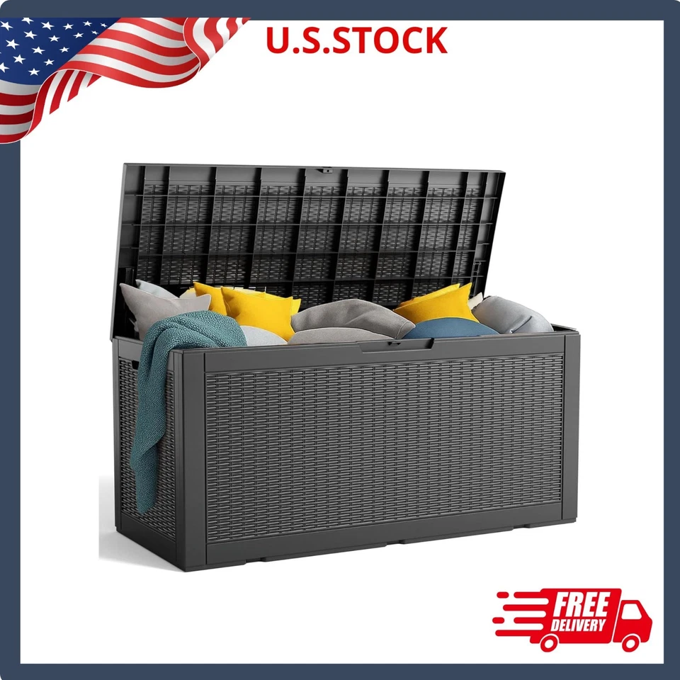 Deck box de resina 120 galões, caixa de armazenamento externo com trava para móveis - Imagem 1 de 4